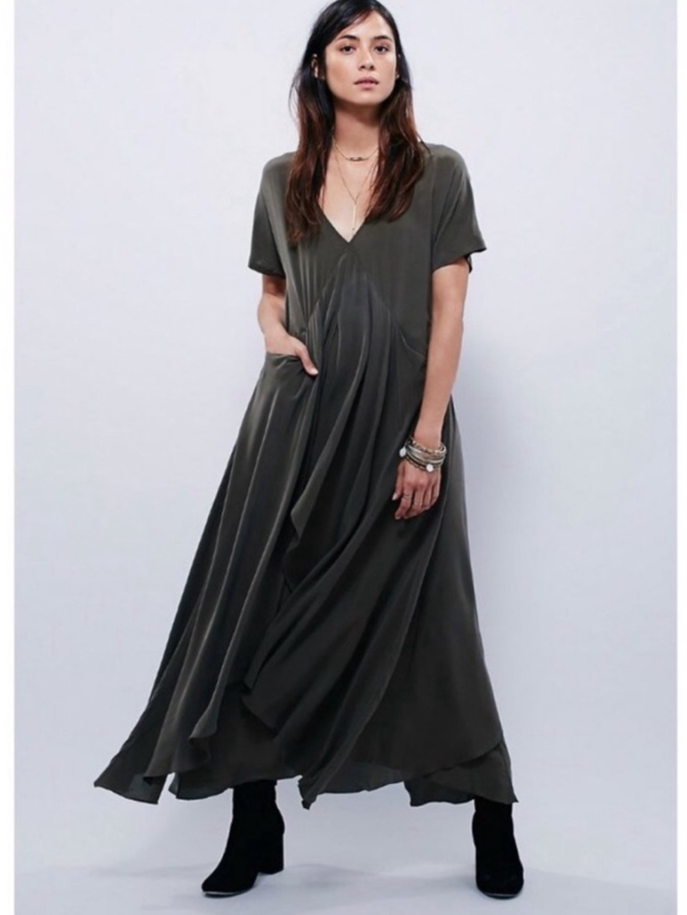 RARE free people washed in silk green dress